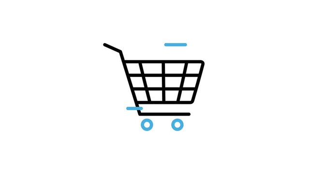 Shopping cart icon animation. Trolley, basket, streetcar for purchase, buy, check out in the market, store, supermarket, e-commerce, retail animation video. Motion graphics with alpha channel