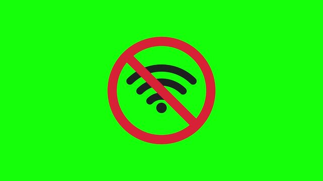 Wireless network signal symbol transitioning to disabled sign on green screen