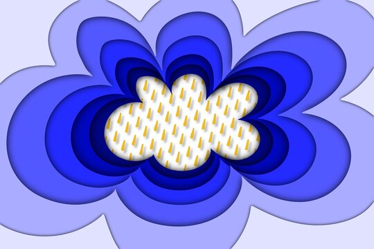Layered paper cut cloud features yellow rain