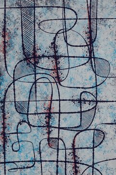 Modern abstract art displays geometric pattern and blue texture