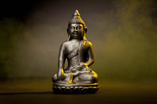 Metal statue of buddha, close up