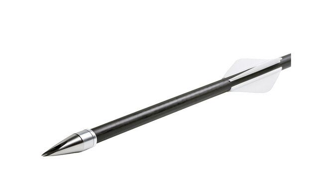 Carbon fiber crossbow bolt with metal tip and white plastic fletching
