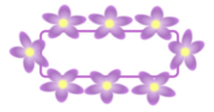 Purple flower frame with yellow centers on white background