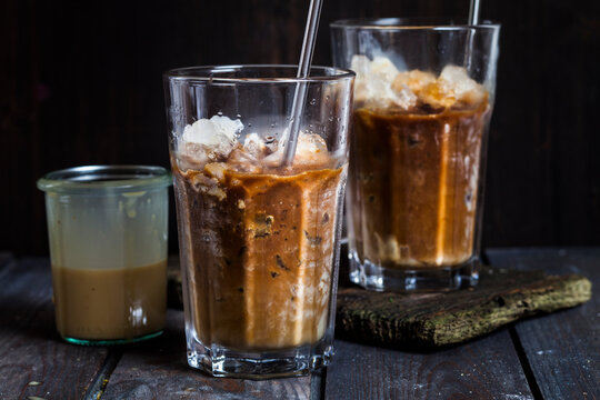 Vietnamese iced coffee with strong coffee, sweetened condensed milk, ice