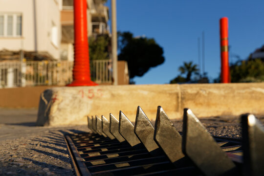 Turkey, Cesme, View of tire claws in one-way street