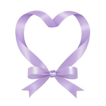 Purple ribbon shaped as a heart with a bow vector illustration isolated on white background