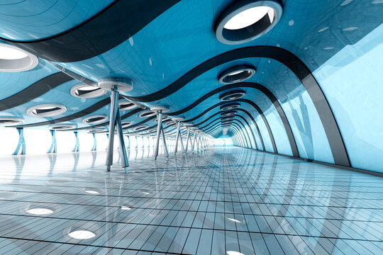 Futuristic empty room, 3D Rendering