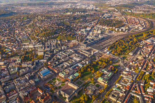 Germany, Baden-Wuerttemberg, Stuttgart, aerial view of city center