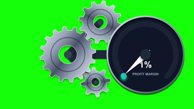 Business growth gauge animation with rotating gears on green screen