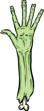 Vector illustration of a creepy severed cartoon zombie undead hand reaching up gesture