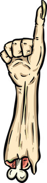Vector illustration of a creepy severed cartoon zombie undead hand reaching up gesture