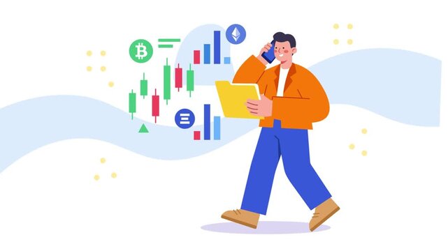 Investor reviewing cryptocurrency price trends on mobile device trading notebook.