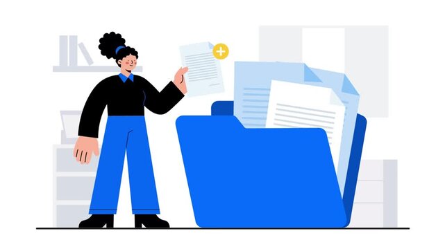 Adding to digital folder in office workspace illustration.