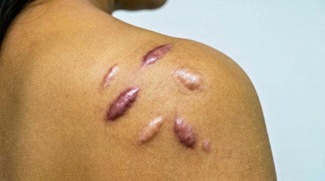 Detailed Close up of Healed Scar Tissue on Human Shoulder Skin for Medical Reference