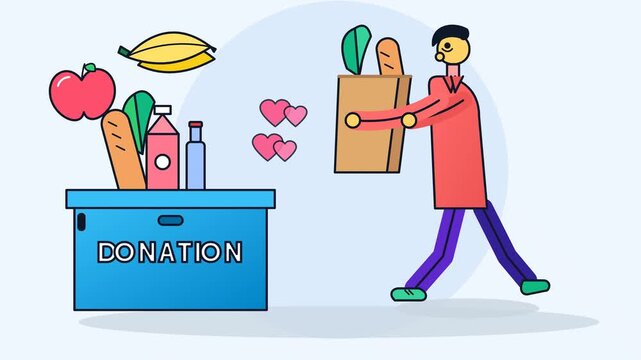 Animated Healthy Food Delivery Concept Vector Graphic with Floating Organic Fruit Bananas Apple and Care Hearts