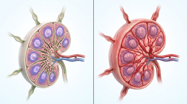 Healthy Lymph Node vs Lymphadenitis Inflamed Lymph Node