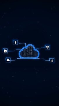 Digital cloud computing network streams real time data analytics icons Online server communication powers the cloud computing network Secure remote storage drives the cloud computing network