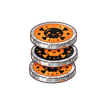 Stack of Cute Halloween Pirate Skull Coins Game Asset Sticker