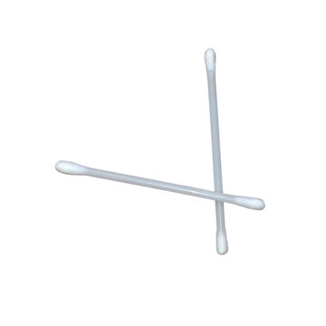 Two cotton swabs crossed against a plain transparent background.