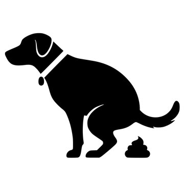 Black silhouette vector illustration of dog pooping on white background