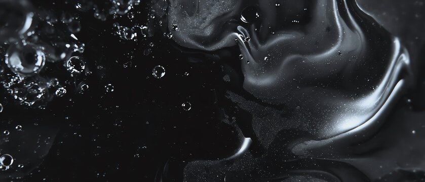 Black liquid with bubbles and smooth texture