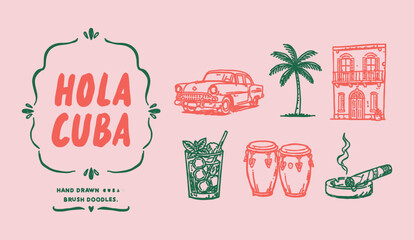 Cuba Havana Travel and Culture Hand Drawn Doodle Vector Set © Марія Максимишин