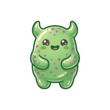 Cute Kawaii Green Monster Sticker with Purple Spots and Horns