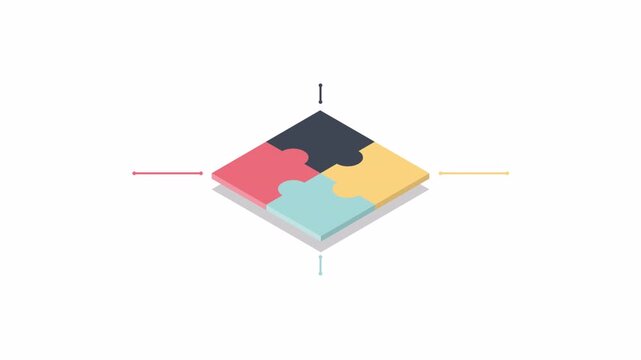 Abstract Isometric Puzzle Pieces Infographic Animation.