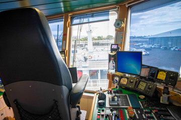 Navigation and control station inside a commercial fishing vessel © avphotographe