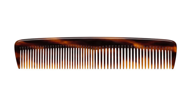 Classic brown tortoiseshell hair comb for grooming, styling, and hair care. High-quality professional accessory for beauty salons or home use. Isolated object.