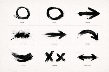 Ink design showcasing abstract brushstrokes in various shapes and directions © dvoevnore