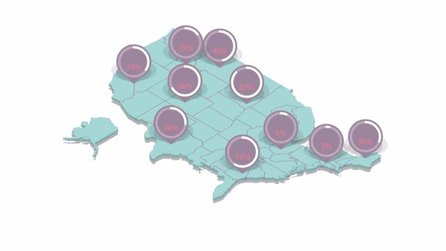 Animated map of the United States with increasing data point markers popping up.