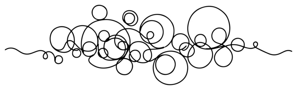 Abstract Circles and Bubbles Continuous Line Art, Minimalist Geometric Swirl Pattern Vector for Modern Graphic Design Elements