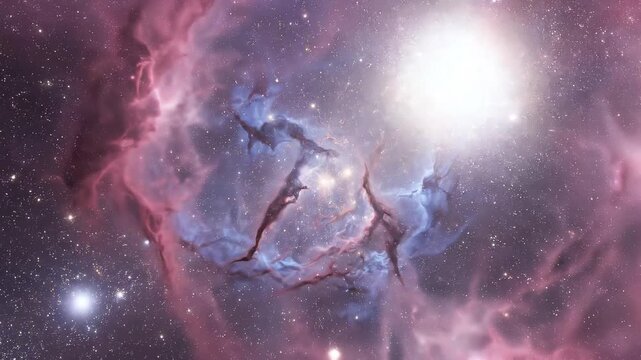 Cosmic nebula with star cluster during twilight glow with deep space exploration concept cinematic style