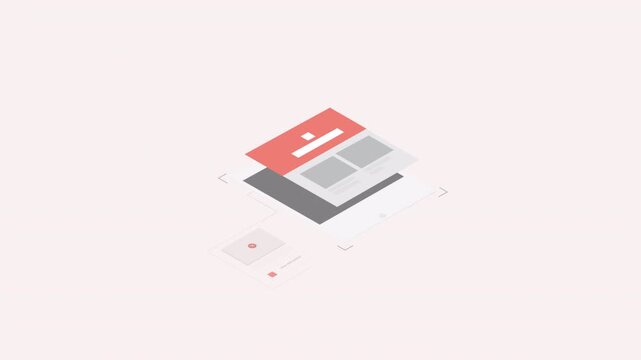 Isometric 3D animation showing digital interface and website development concept.