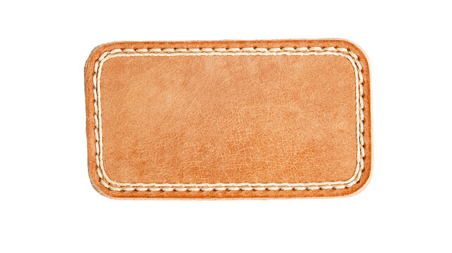 Rectangular tan leather patch with stitched border detail