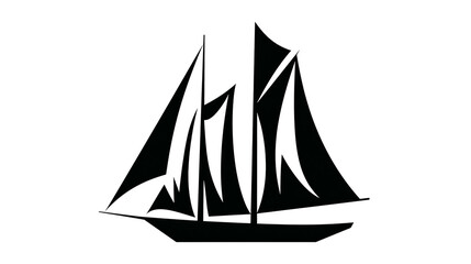 Black silhouette of a two-masted sailing ship with triangular sails © Isolde