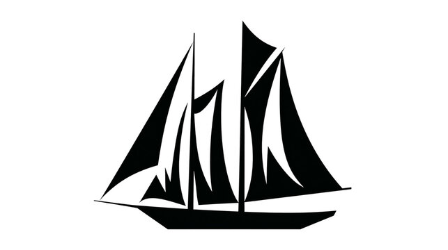 Black silhouette of a two-masted sailing ship with triangular sails
