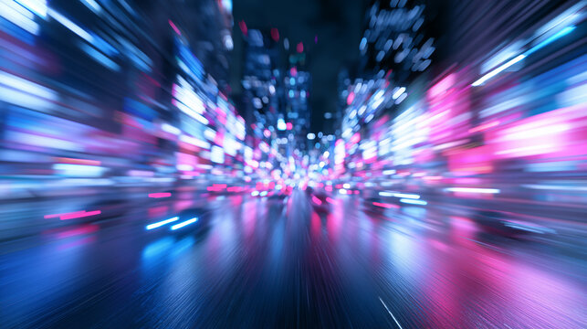 Abstract City Night Motion Blur Featuring Vibrant Neon Lights and High Speed Urban Tunnel Vision Effect