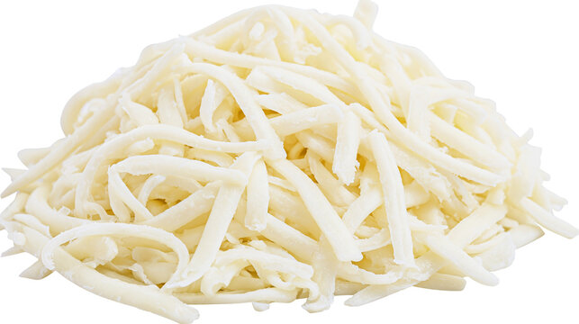 Heap of shredded mozzarella cheese strips for cooking and pizza topping