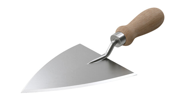 Steel masonry trowel with wooden handle for construction and bricklaying