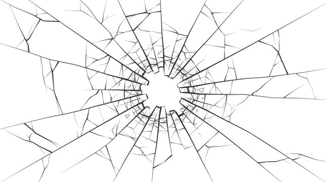 Black and white shattered and broken glass texture with bullet hole destruction transparent splinter fragment accident violence