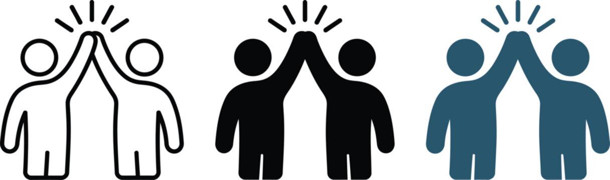 People high five icon set demonstrating teamwork success and friendly collaboration vector graphic with partnership sign