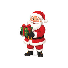 Fototapeta premium Happy Santa Claus holding a green Christmas gift box isolated on white background
