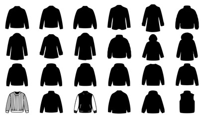 Fashion Jackets Hoodies Sweaters Coats and Outerwear Flat Vector Collection © Salamun