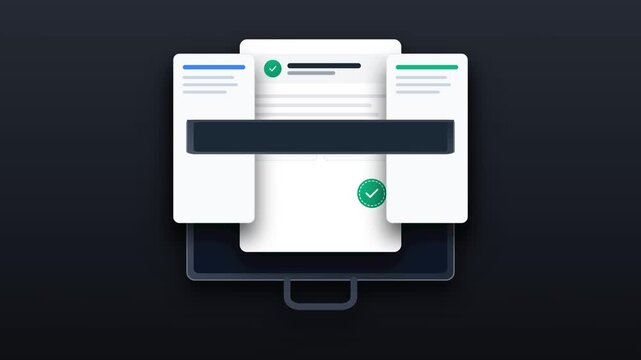 Digital Document Processing and Data Management Workflow Visualization on a Modern Computer Screen Interface