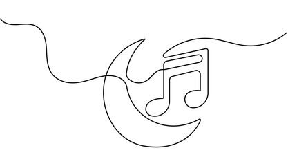 Obraz premium Moon music continuous line art depicting a crescent moon and a musical note with editable stroke