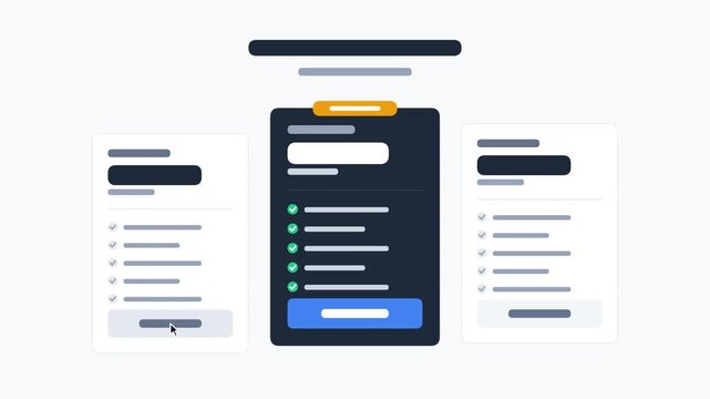 Agile task board user interface web design flat vector animation showing digital planning cards