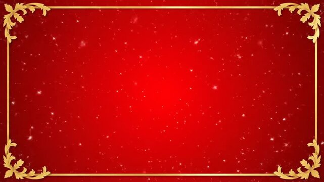 Ornate gold frame on sparkling red festive background