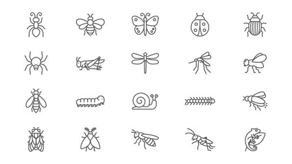 Fototapeta premium Collection of various illustrated insects and small creatures line art designs